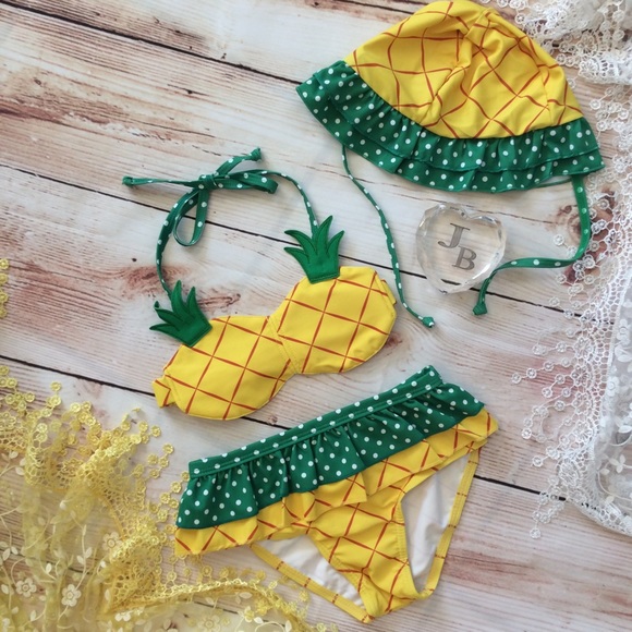 Other - Girls Pineapple Bikini 3pc Set